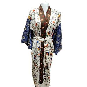 Cabernet Silky Kimono Robe Embroidered S Cream Blue